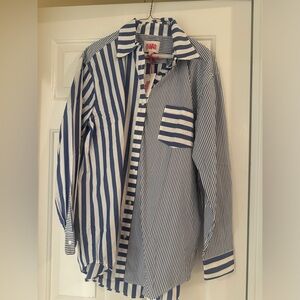 SOLID & STRIPED Blue and White Coverup Button Down Shirt